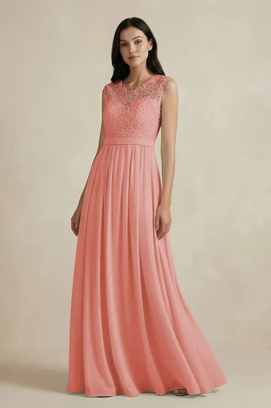 Lace Chiffon A-Line Round Neck Bridesmaid Dress in Mulberry made by KissProm