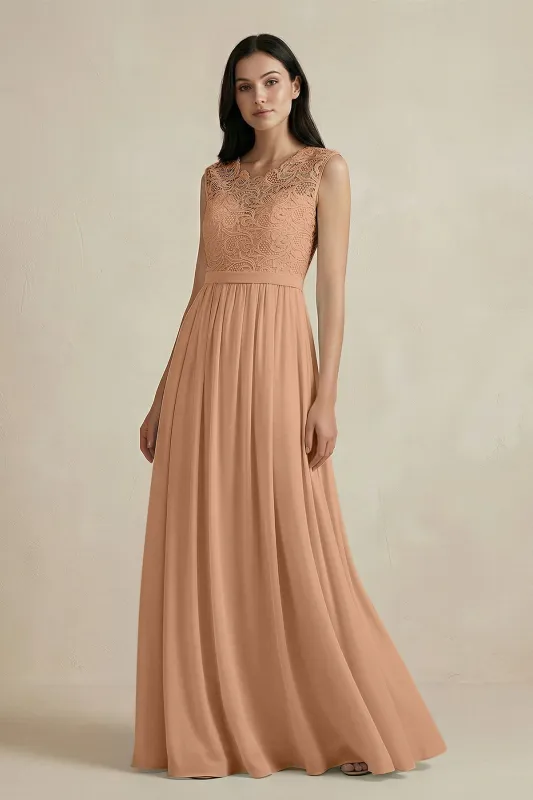 Lace Chiffon A-Line Round Neck Bridesmaid Dress in Bronzer made by KissProm