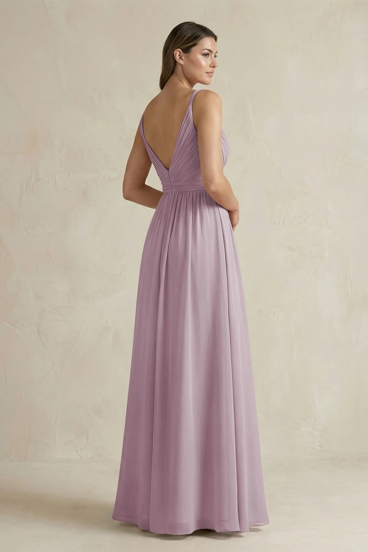 V-Neck Pleated A-Line Chiffon Bridesmaid Dress in Dusk sold by KissProm product image thumbnail 2