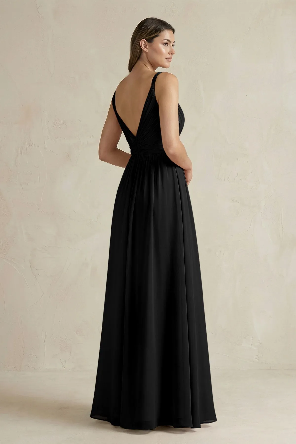 V-Neck Pleated A-Line Chiffon Bridesmaid Dress in Black sold by KissProm product image thumbnail 2