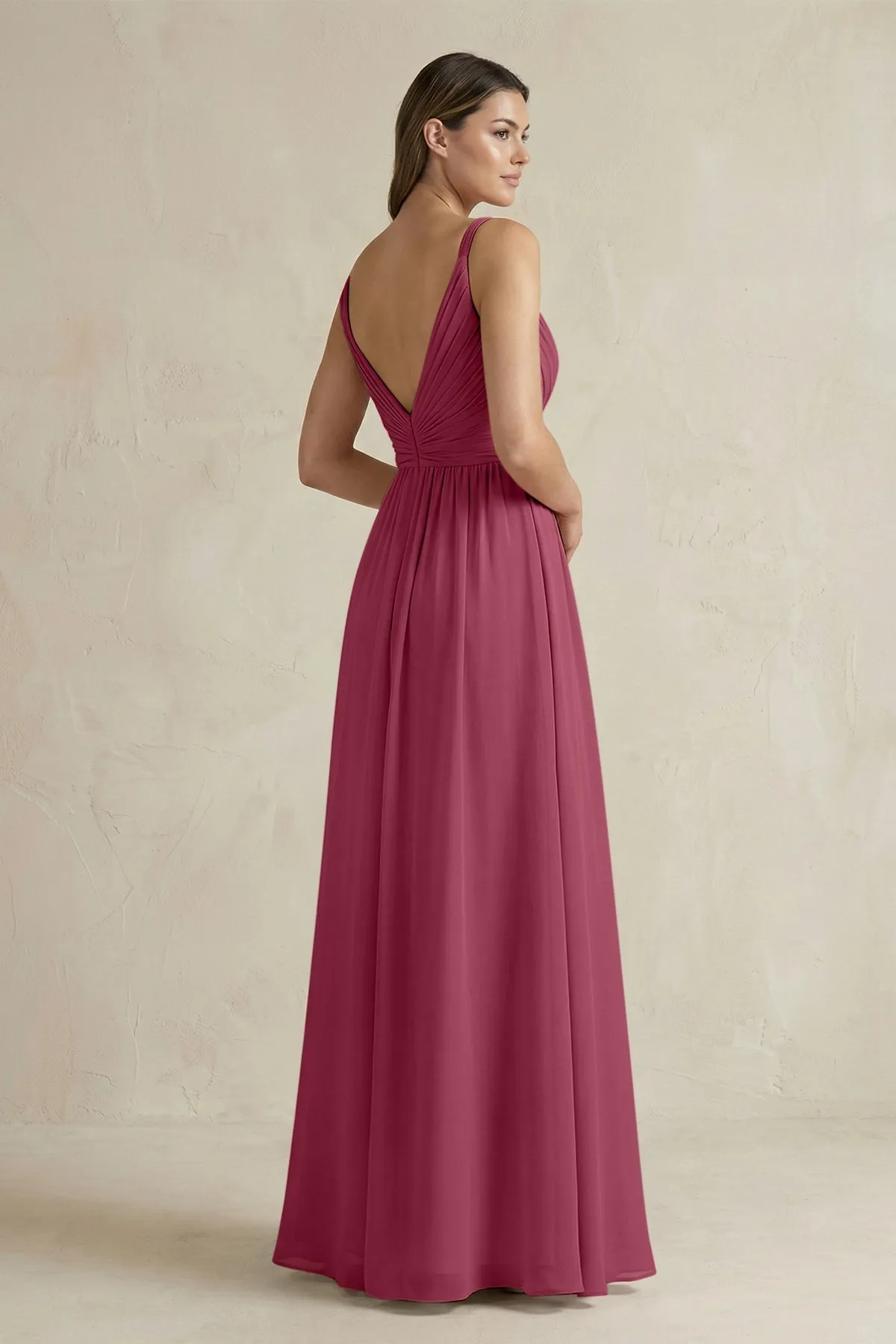 V-Neck Pleated A-Line Chiffon Bridesmaid Dress in Desert Rose sold by KissProm product image thumbnail 2