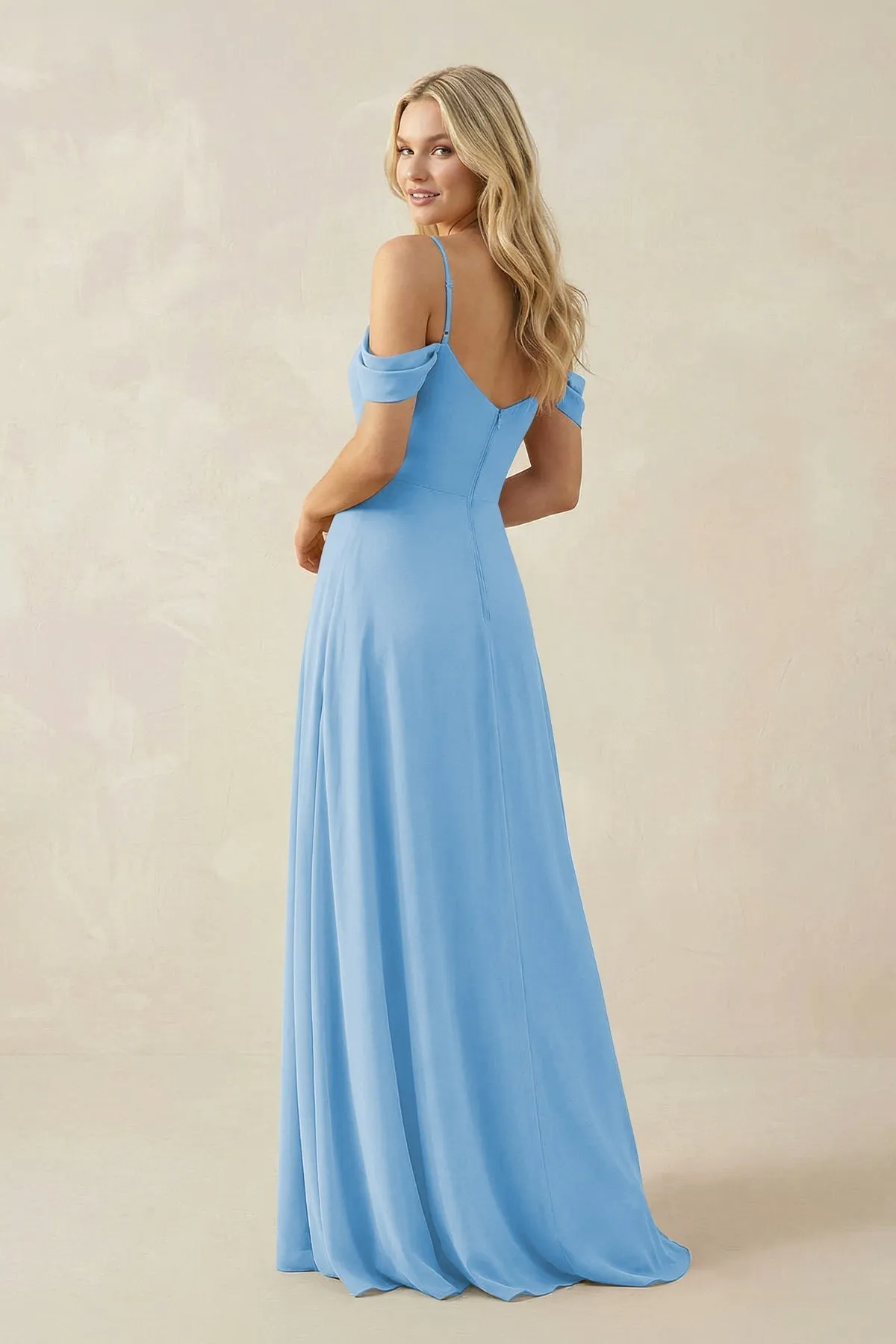 Off-the-Shoulder Chiffon A-Line Maxi Bridesmaid Dress in Steel Blue sold by KissProm product image thumbnail 2