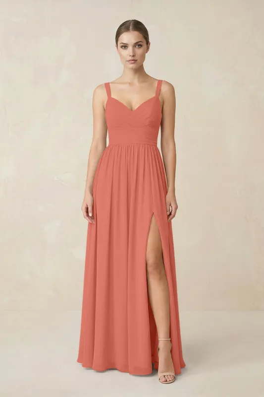 Sweetheart A-Line Chiffon Bridesmaid Dress with Slit in Wild Rose made by KissProm