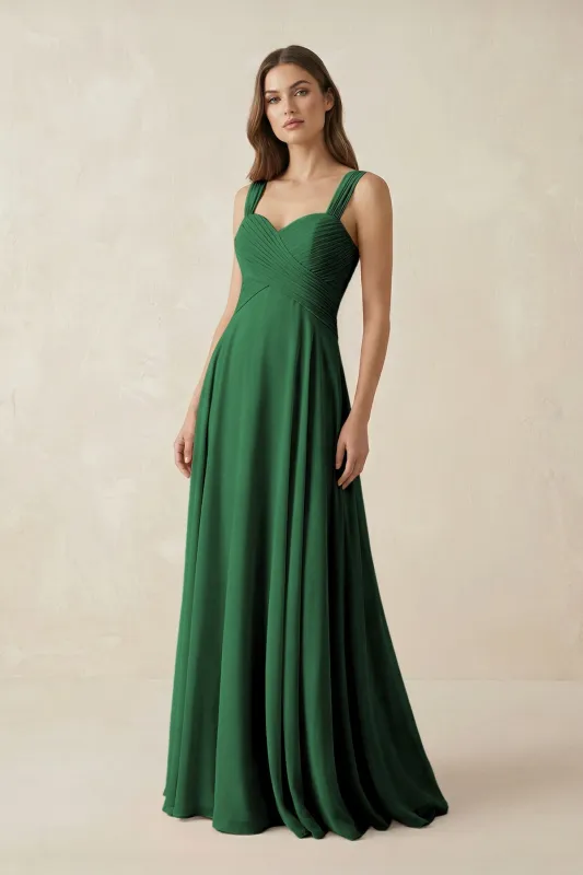 Sweetheart Pleated A-Line Chiffon Bridesmaid Dress in Dark Green made by KissProm