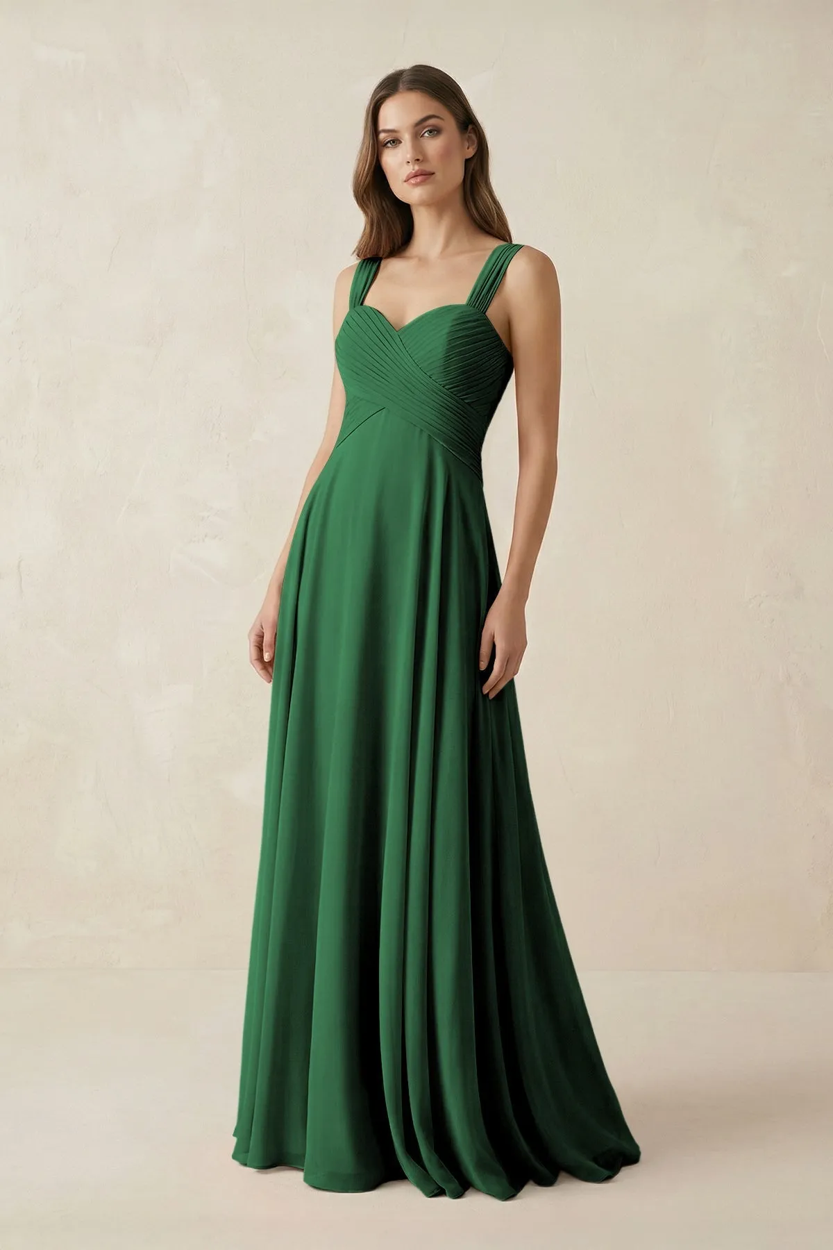 Sweetheart Pleated A-Line Chiffon Bridesmaid Dress in Dark Green sold by KissProm