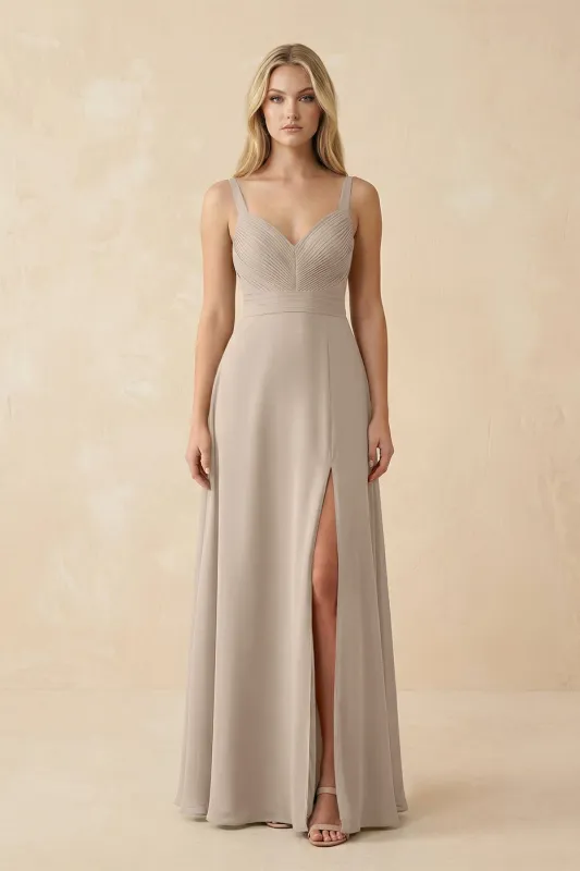 Sweetheart A-Line Pleated Chiffon Bridesmaid Dress in Almond made by KissProm