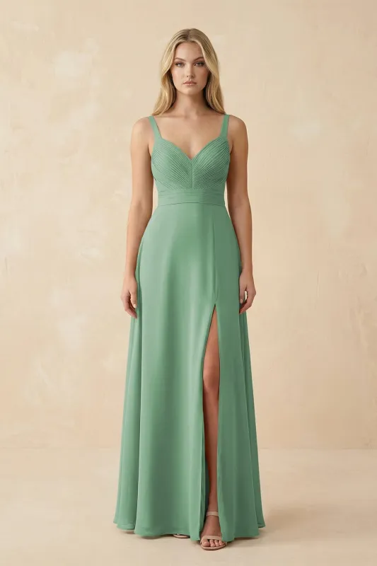 Sweetheart A-Line Pleated Chiffon Bridesmaid Dress in Sea Glass made by KissProm
