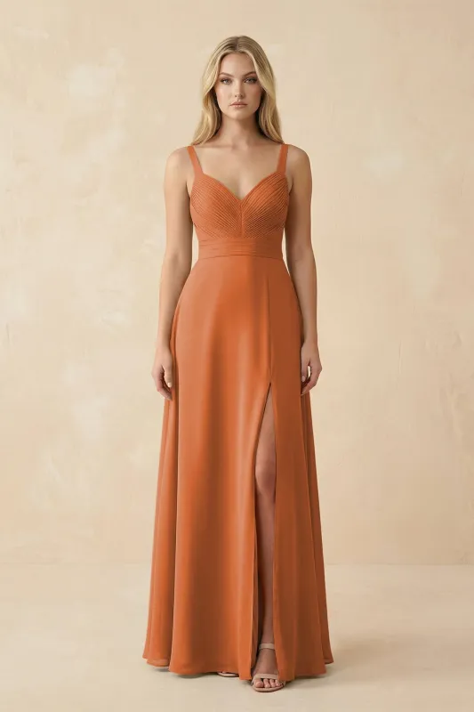 Sweetheart A-Line Pleated Chiffon Bridesmaid Dress in Terracotta made by KissProm