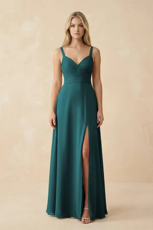 Sweetheart A-Line Pleated Chiffon Bridesmaid Dress in Pine made by KissProm