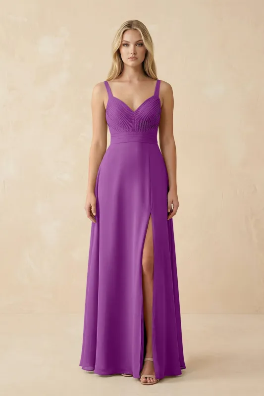 Sweetheart A-Line Pleated Chiffon Bridesmaid Dress in Amethyst made by KissProm