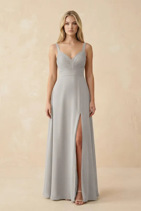 Sweetheart A-Line Pleated Chiffon Bridesmaid Dress in Silver made by KissProm