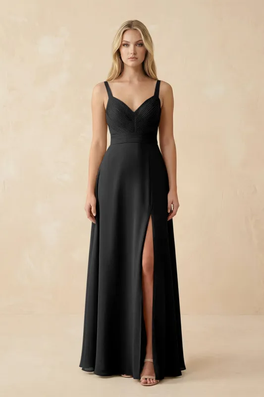 Sweetheart A-Line Pleated Chiffon Bridesmaid Dress in Black made by KissProm