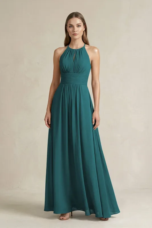 Halter A-Line Chiffon Ankle-Length Bridesmaid Dress in Pine made by KissProm