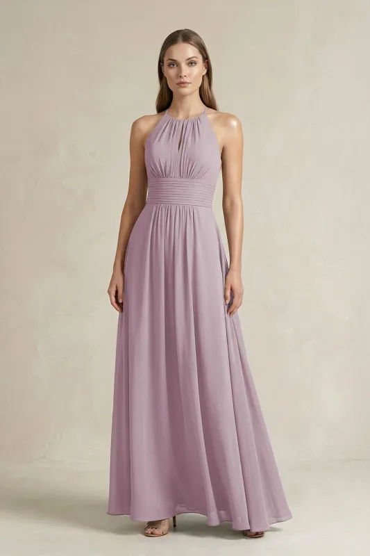 Halter A-Line Chiffon Ankle-Length Bridesmaid Dress in Dusk made by KissProm