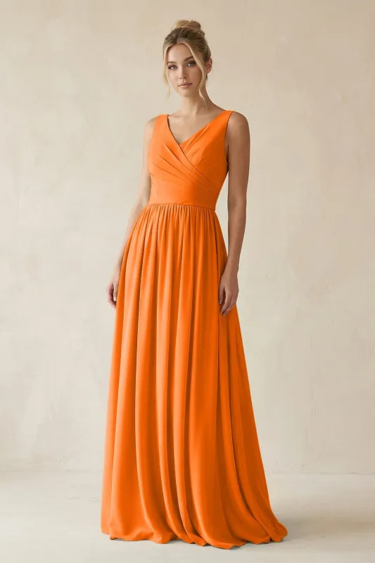 V-Neck Chiffon A-Line Long Bridesmaid Dress in Cinnamon made by KissProm