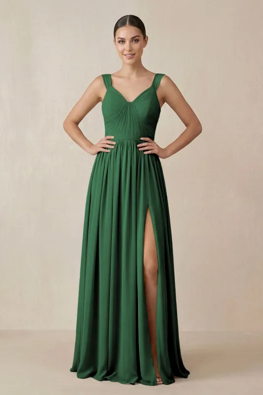 Chiffon A-Line Pleated Bridesmaid Dress in Dark Green made by KissProm