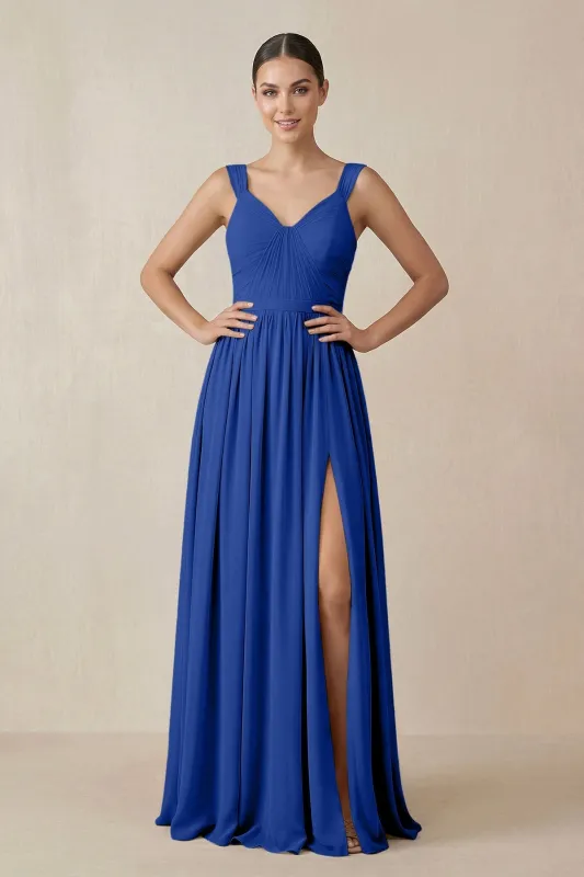 Chiffon A-Line Pleated Bridesmaid Dress in Royal Blue made by KissProm