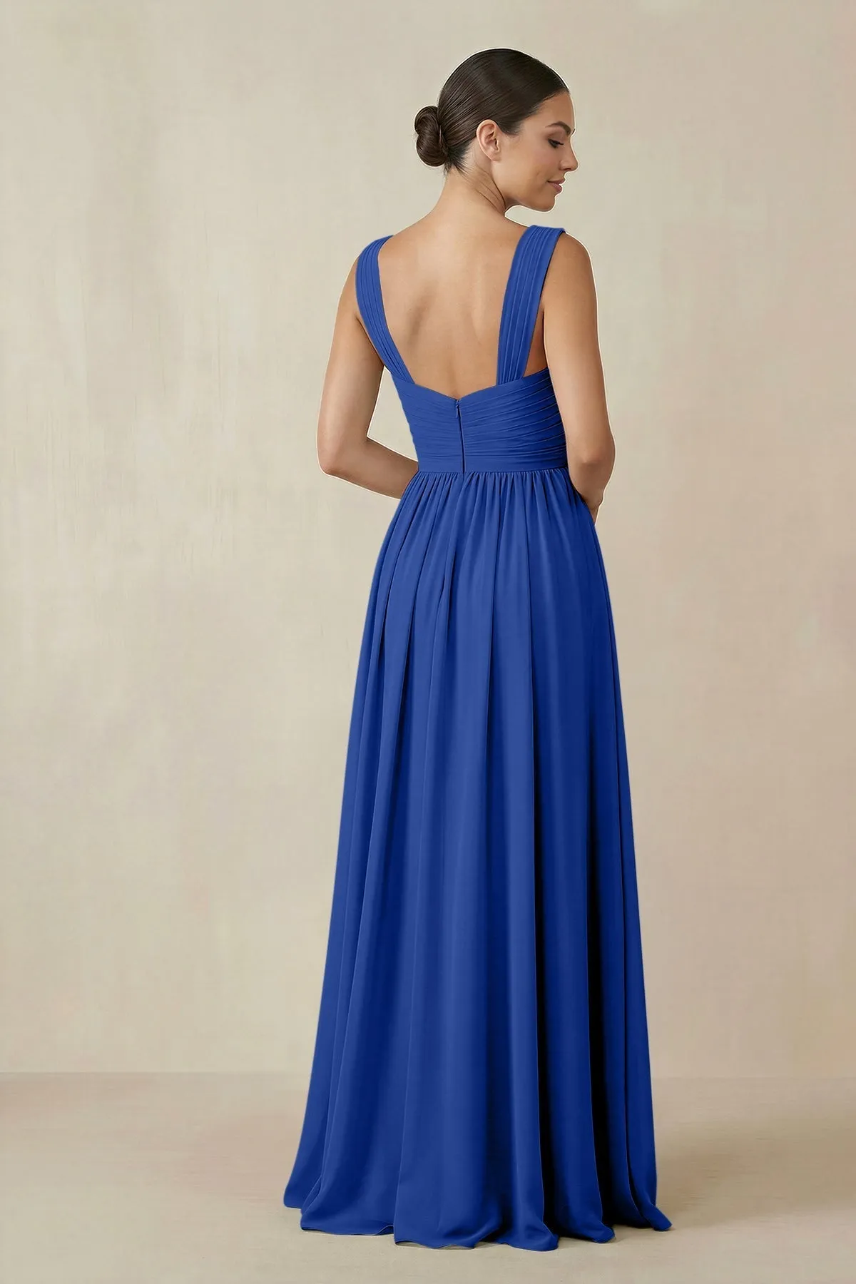 Chiffon A-Line Pleated Bridesmaid Dress in Royal Blue sold by KissProm product image thumbnail 2
