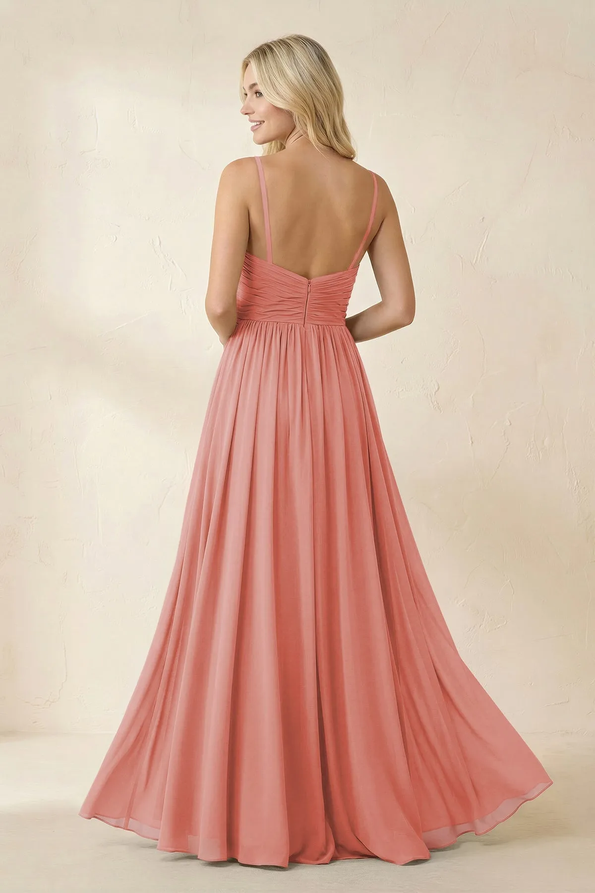Cami Strap Chiffon A-Line Bridesmaid Dress with Slit in Mulberry sold by KissProm product image thumbnail 2