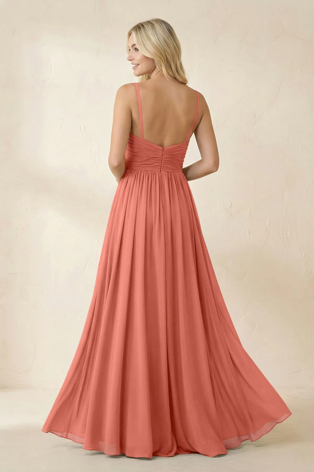 Cami Strap Chiffon A-Line Bridesmaid Dress with Slit in Wild Rose sold by KissProm product image thumbnail 2