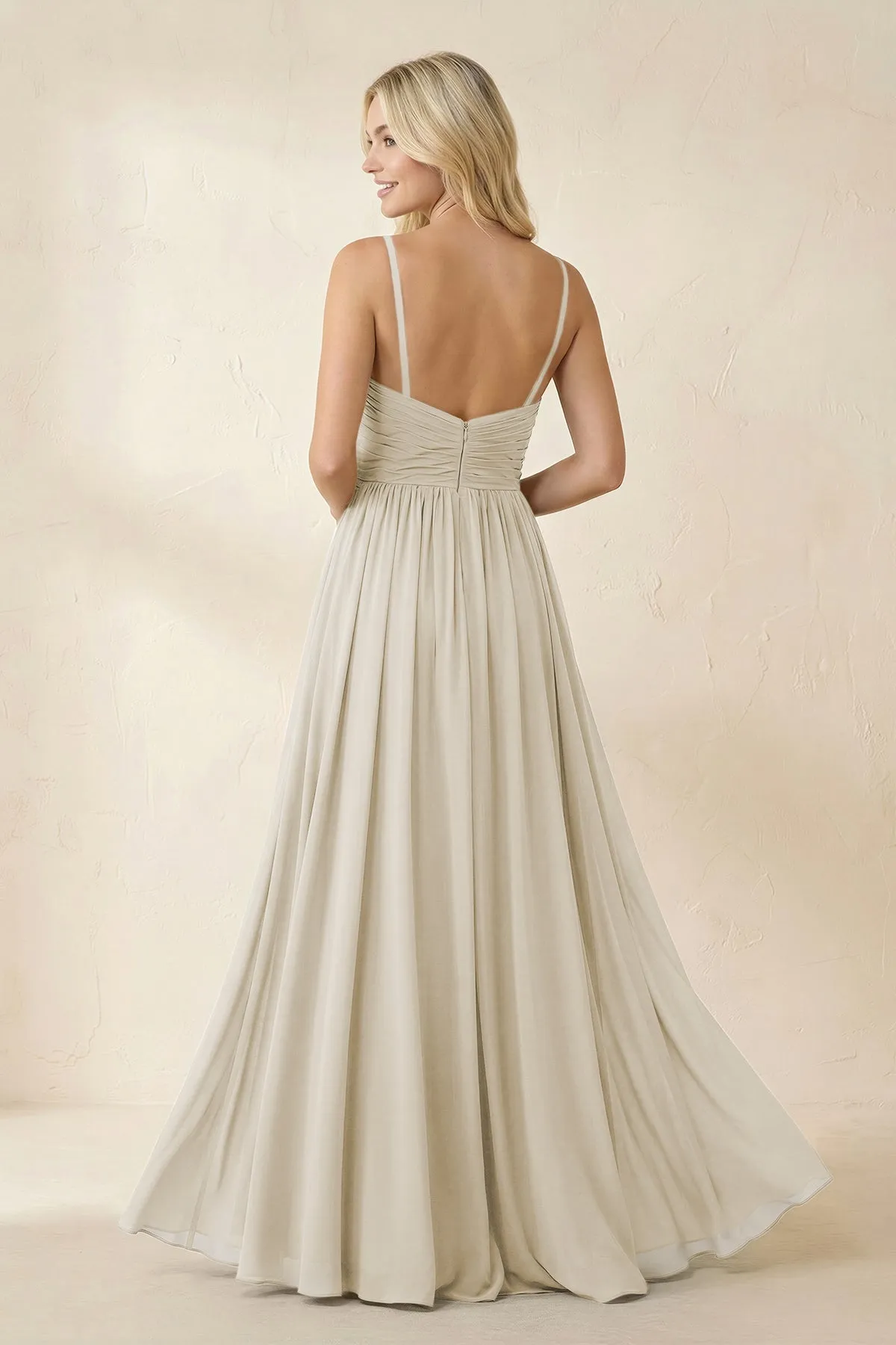 Cami Strap Chiffon A-Line Bridesmaid Dress with Slit in Dove Gray sold by KissProm product image thumbnail 2