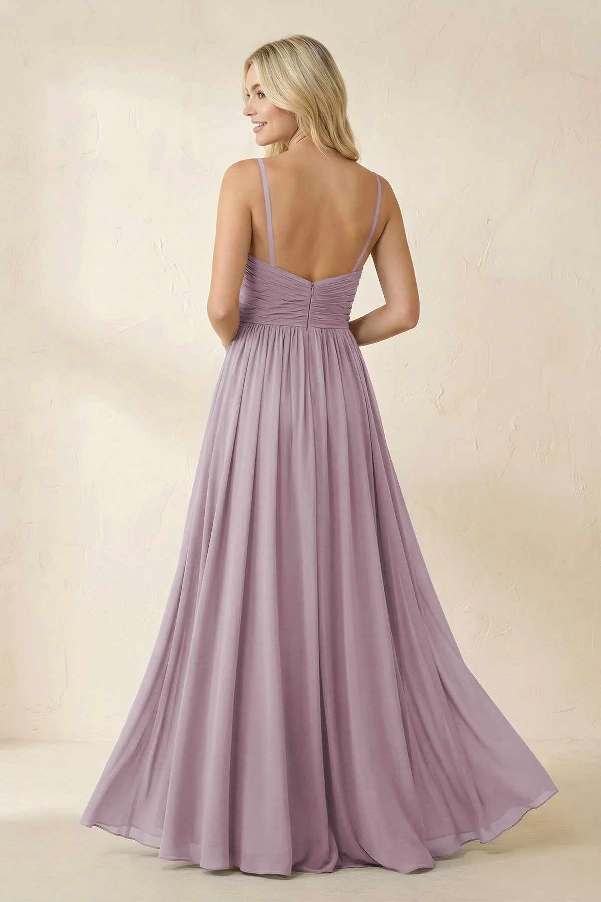Cami Strap Chiffon A-Line Bridesmaid Dress with Slit in Dusk sold by KissProm product image thumbnail 2