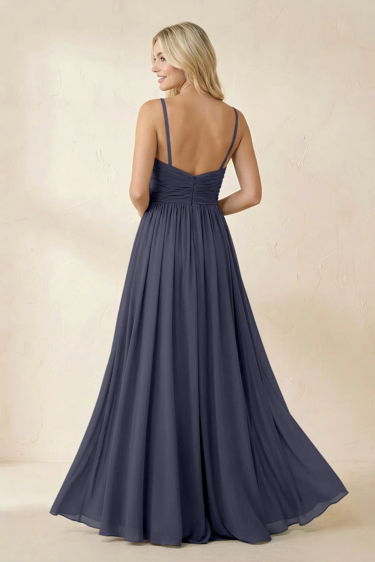 Cami Strap Chiffon A-Line Bridesmaid Dress with Slit in Dusk Blue sold by KissProm product image thumbnail 2