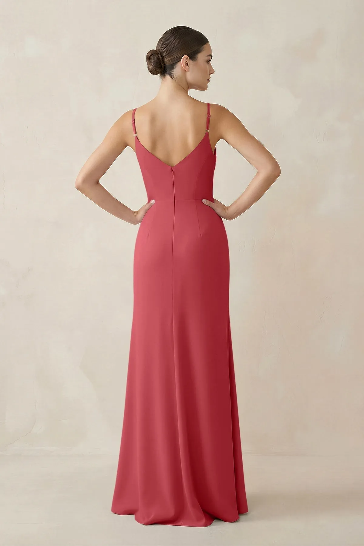Ruched Sheath Spaghetti Strap Chiffon Bridesmaid Dress in Merlot sold by KissProm product image thumbnail 2