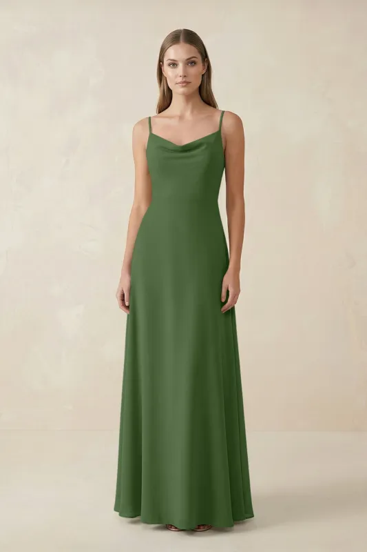 Cami Strap A-Line Chiffon Bridesmaid Dress in Moss made by KissProm