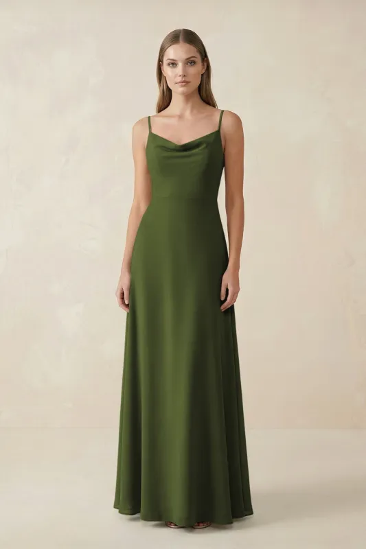 Cami Strap A-Line Chiffon Bridesmaid Dress in Olive made by KissProm