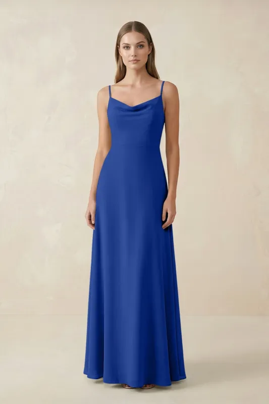 Cami Strap A-Line Chiffon Bridesmaid Dress in Royal Blue made by KissProm