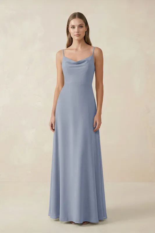 Cami Strap A-Line Chiffon Bridesmaid Dress in Twilight made by KissProm