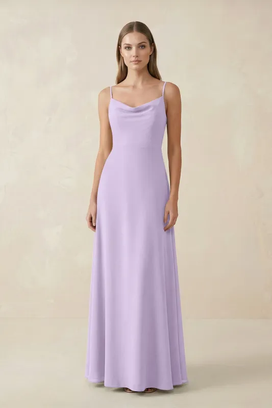 Cami Strap A-Line Chiffon Bridesmaid Dress in Lavender made by KissProm