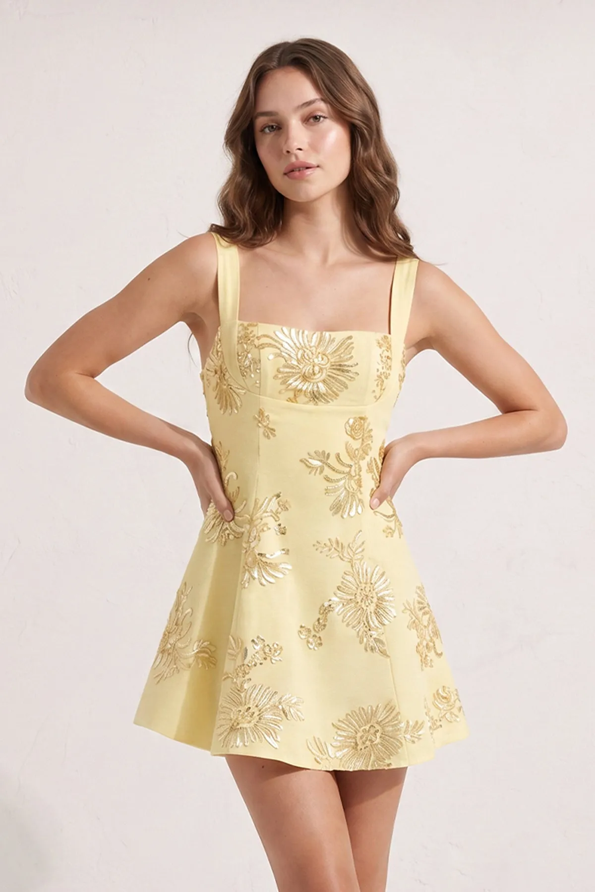Sky Blue Square Neck Embroidered Flower Lace A-Line Homecoming Dress sold by KissProm product image thumbnail 3