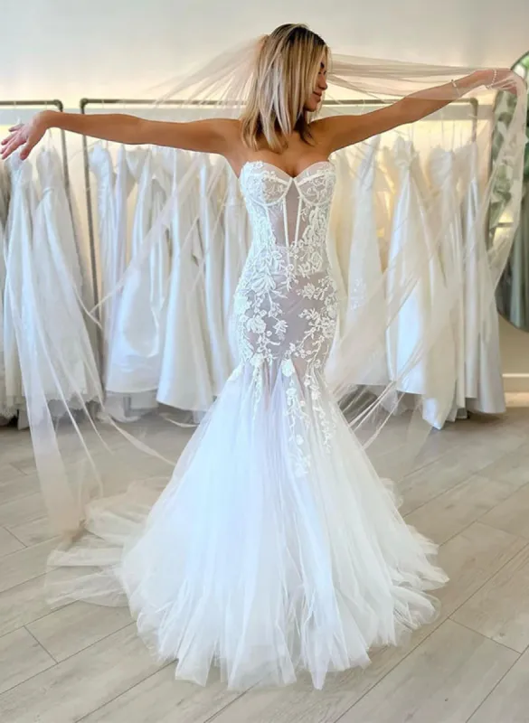 Mermaid Sexy Sweetheart Sleeveless Lace Wedding Dresses sold by KissProm
