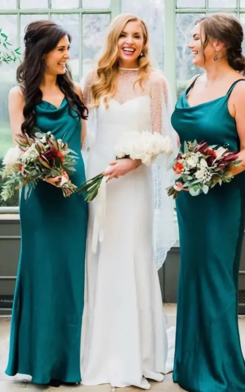 Modern Sheath Satin Wedding Dress With Cowl Neckline And Zipper Back sold by KissProm