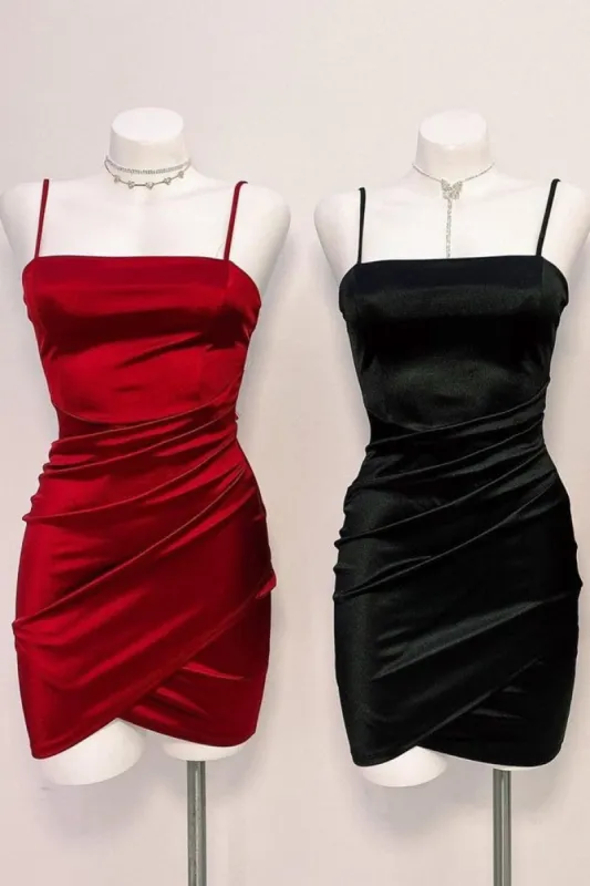 Simple Pleated Red Short Homecoming Dress with Straps sold by KissProm