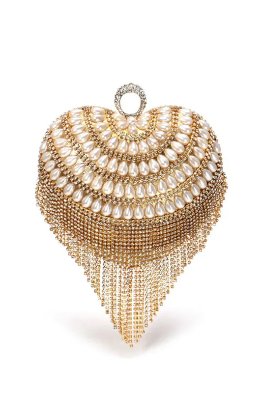 Champagne Beaded Pearls Party Clutch sold by KissProm