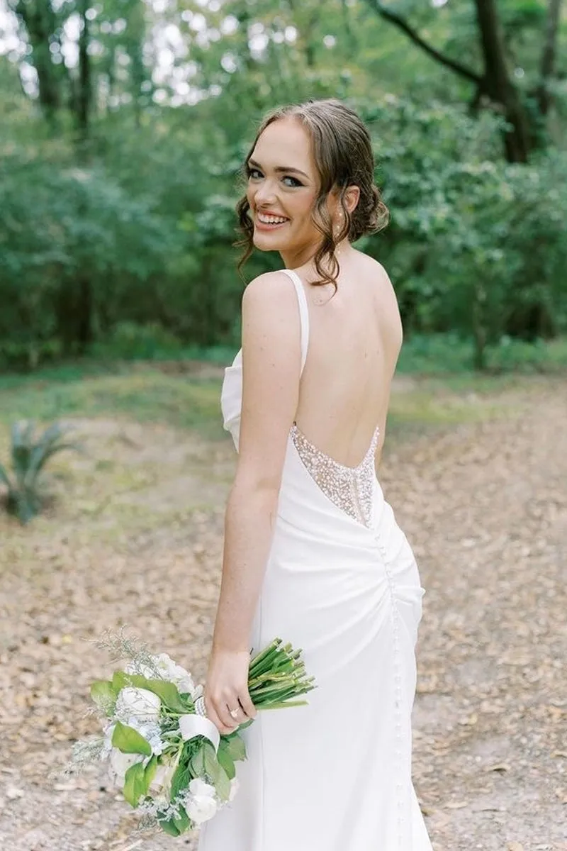 Charming Mermaid Cowl Neck Satin Wedding Dress with Slit sold by KissProm product image thumbnail 4