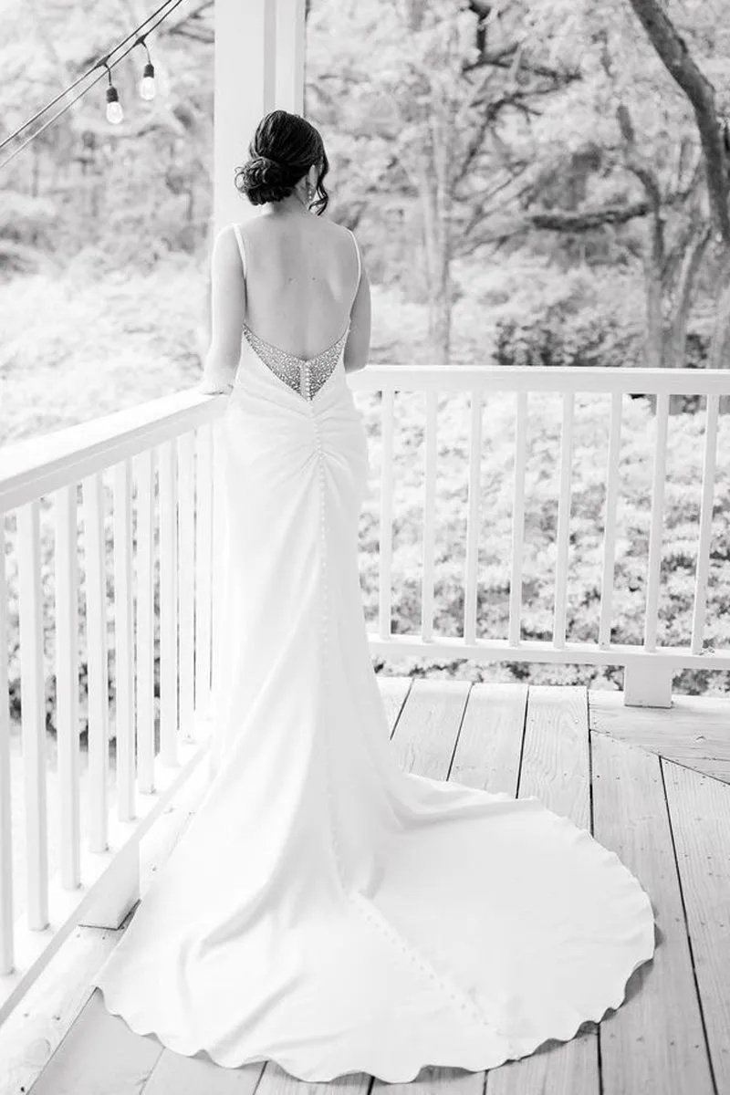 Charming Mermaid Cowl Neck Satin Wedding Dress with Slit sold by KissProm product image thumbnail 2