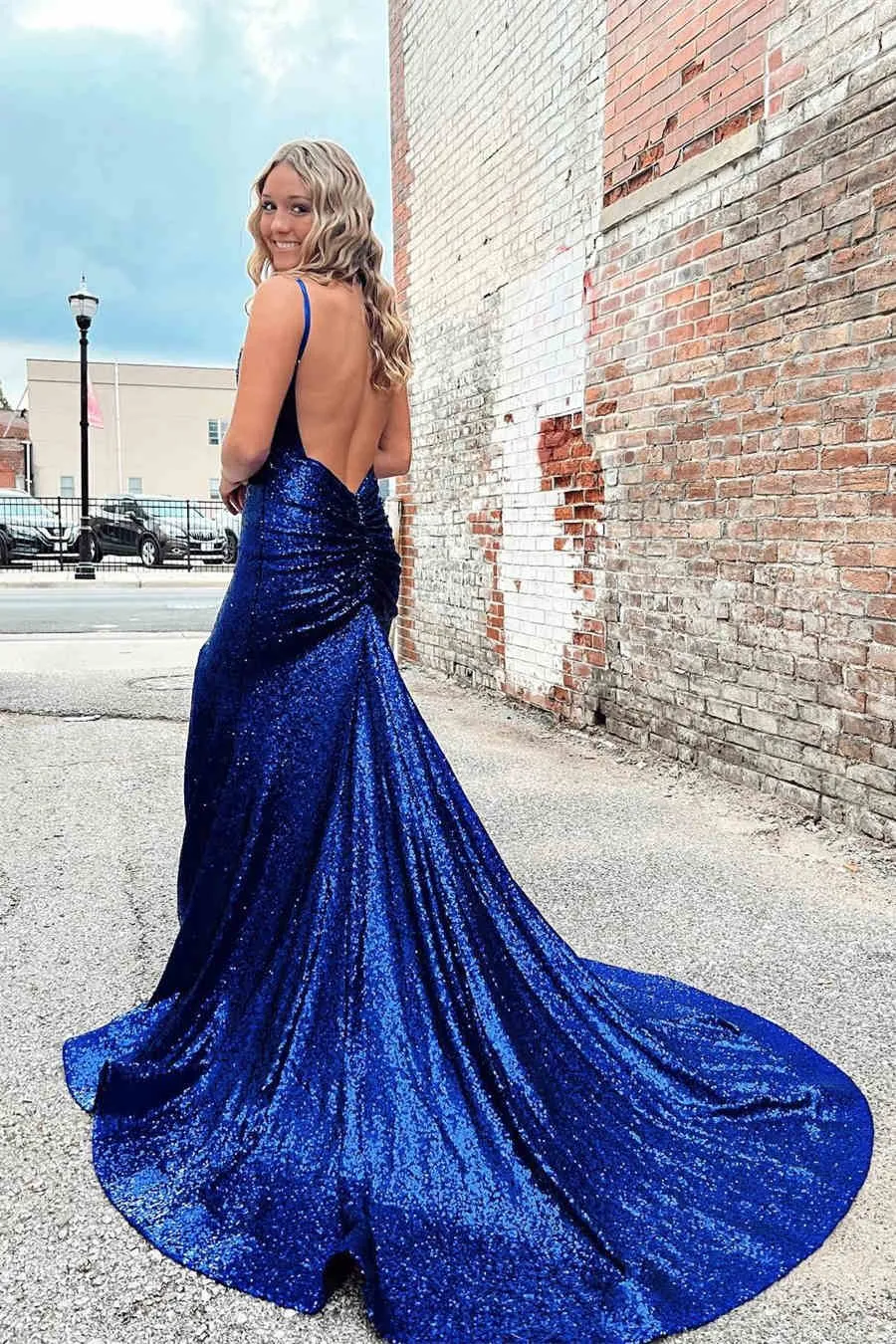 Straps Mermaid Prom dress with Slit in Royal Blue sold by KissProm product image thumbnail 2