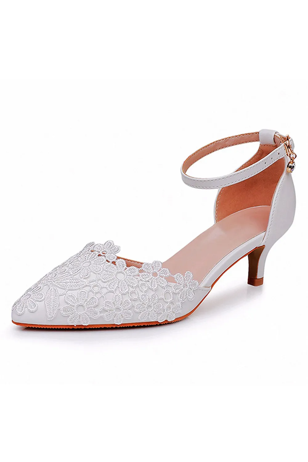 White Lace Embellished Stiletto Pointed Toe Sandals sold by KissProm product image thumbnail 2