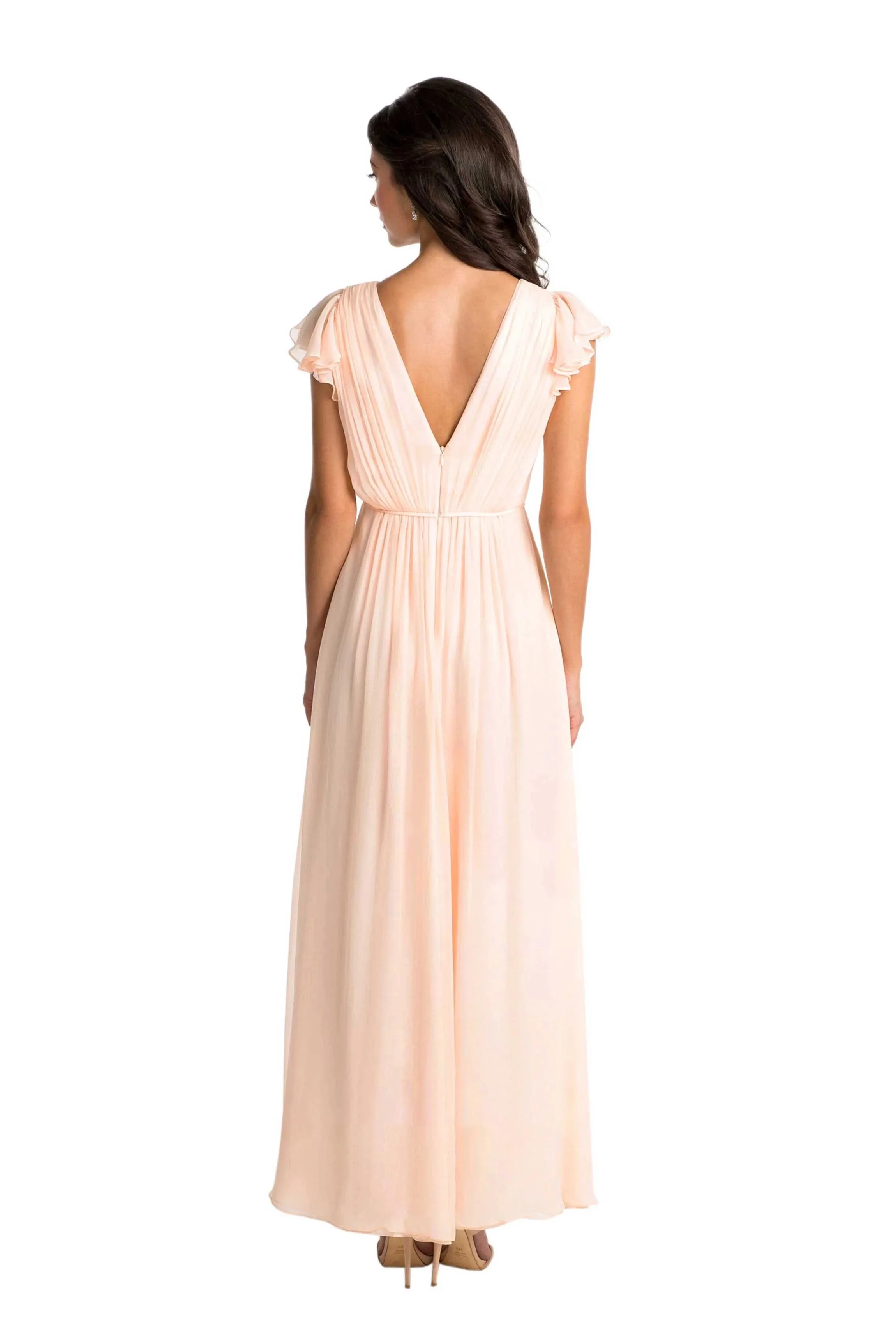 High-Low Cap Sleeve Ruched V-Neck Chiffon Convertible Bridesmaid Dress sold by KissProm product image thumbnail 4