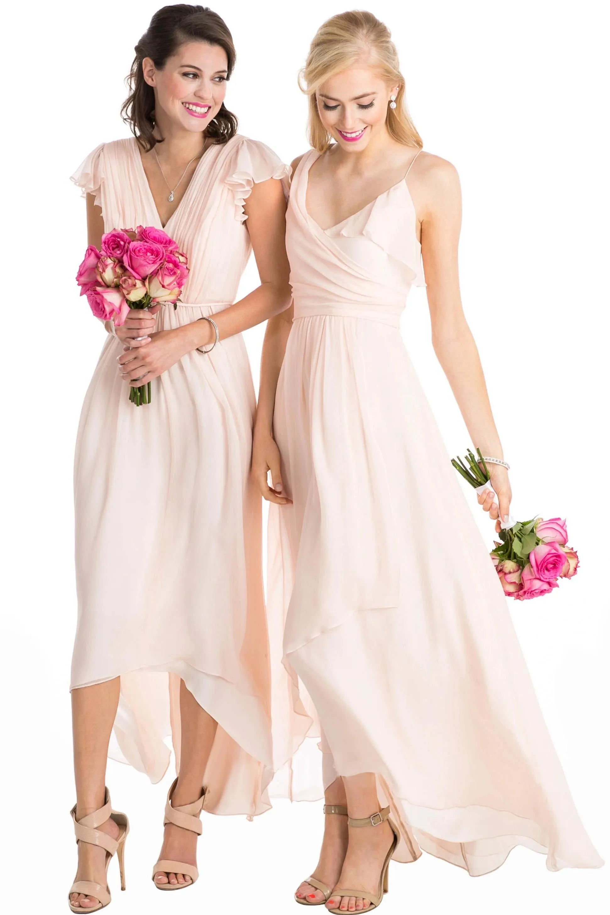 High-Low Cap Sleeve Ruched V-Neck Chiffon Convertible Bridesmaid Dress sold by KissProm product image thumbnail 3