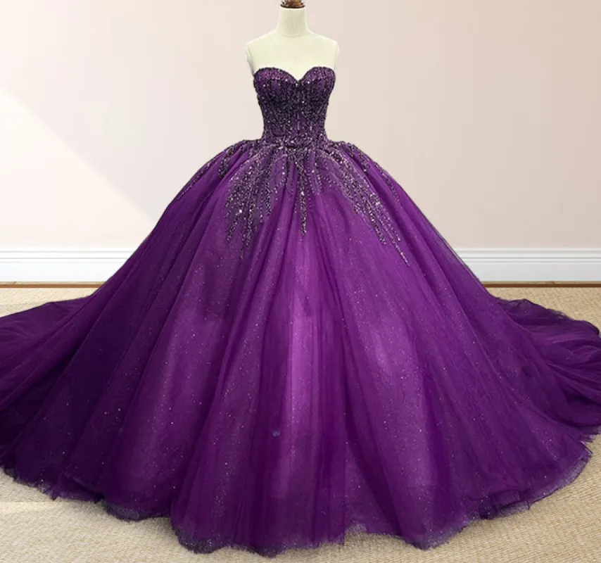 Purple Organza A Line Sweetheart Quinceanera Dresses sold by KissProm
