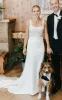 Simple White Sheath Modern Upper Body Applique Sweep Train Wedding Dresses sold by KissProm