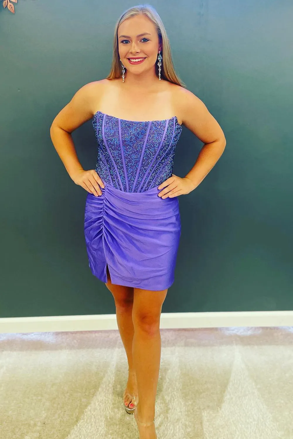 Royal Blue Strapless Beaded Tight Homecoming Dress sold by KissProm product image thumbnail 3