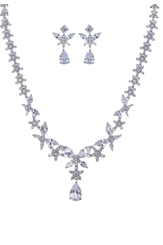 Royal Blue Butterfly Crystal Drop Earrings Necklace Jewelry Set sold by KissProm