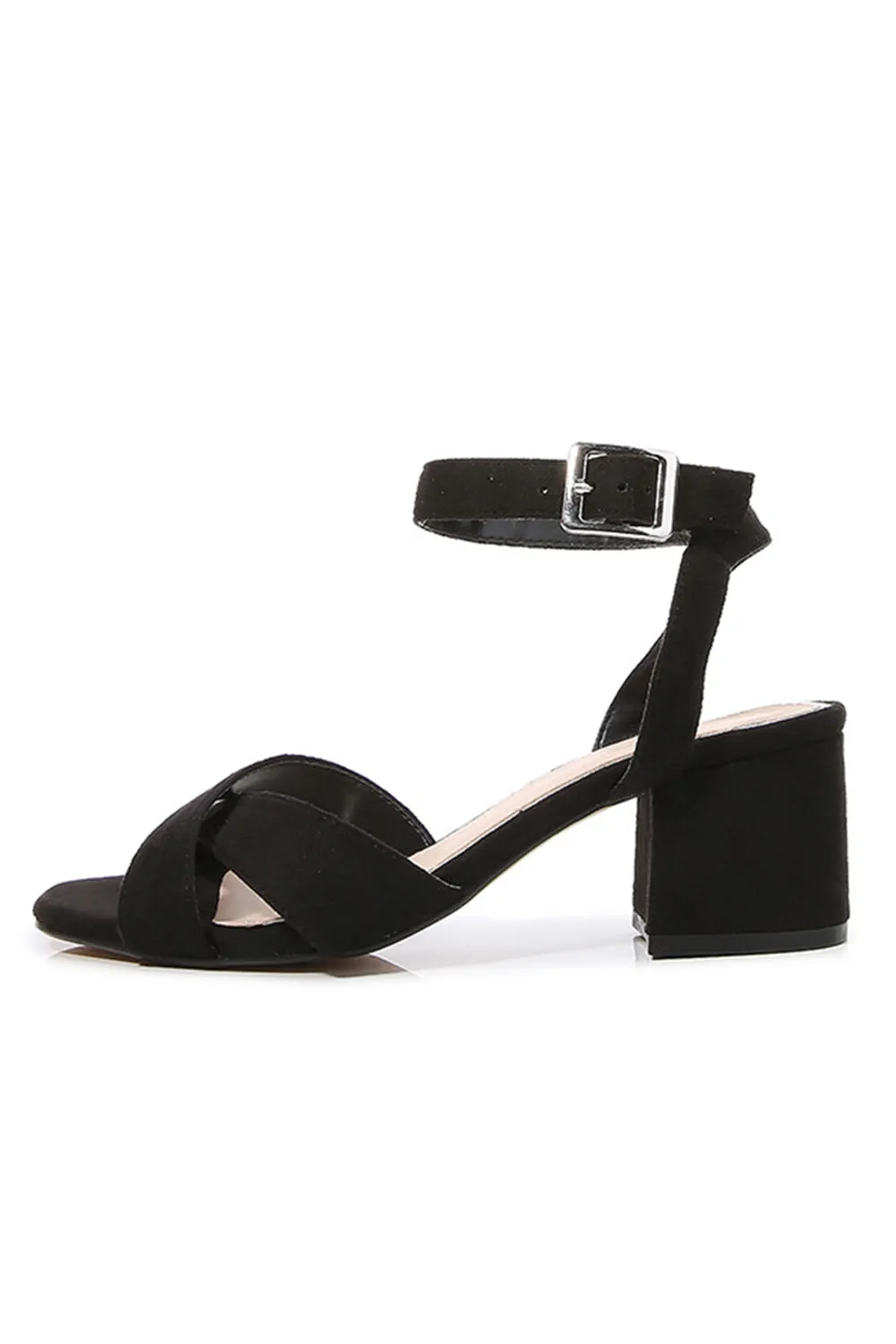 Outdoor Patent Leather Suede Peep Toe Chunky Short Heel Shoes With Buckle sold by KissProm
