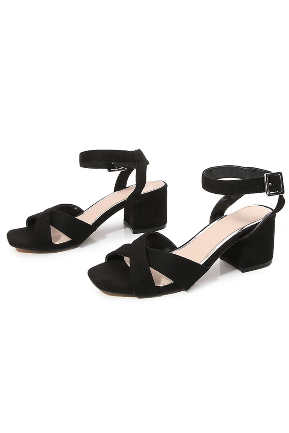 Outdoor Patent Leather Suede Peep Toe Chunky Short Heel Shoes With Buckle sold by KissProm product image thumbnail 2